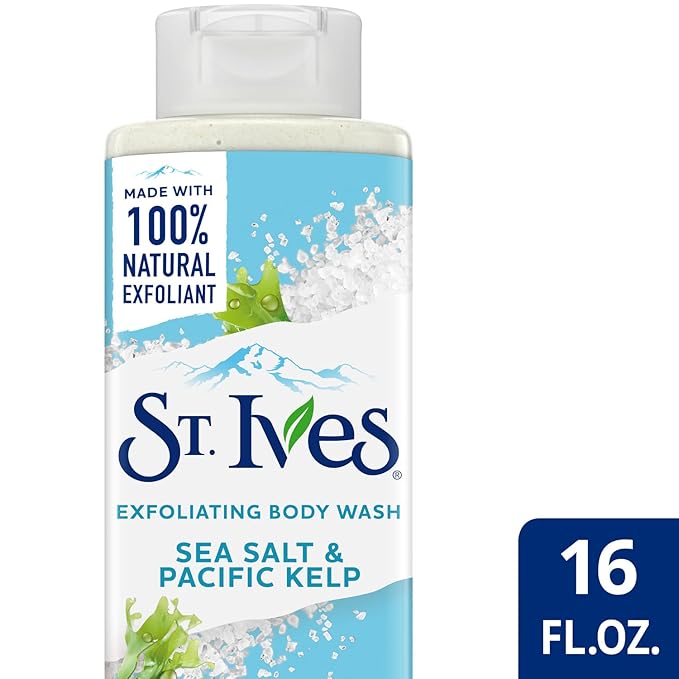 St. Ives Exfoliating Body Wash - Sea Salt & Pacific Kelp Scrub, Natural Body Wash, Body Soap, or Hand Soap with Plant-Based Exfoliants for Glowing Skin, 16 Oz Ea (Pack of 3)