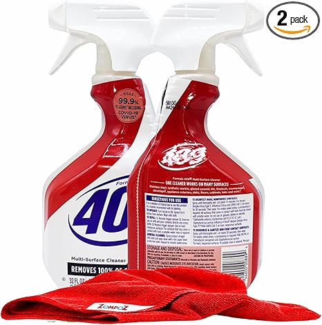 Multi Surface Cleaner Spray, 2 Pack Original Fresh Scent, All Purpose Cleaner and Degreaser, Kitchen and Bathroom Cleaner, 32 oz. Each Plus Zompo-Z Microfiber Cleaning Cloth