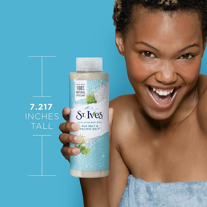 St. Ives Exfoliating Body Wash - Sea Salt & Pacific Kelp Scrub, Natural Body Wash, Body Soap, or Hand Soap with Plant-Based Exfoliants for Glowing Skin, 16 Oz Ea (Pack of 3)