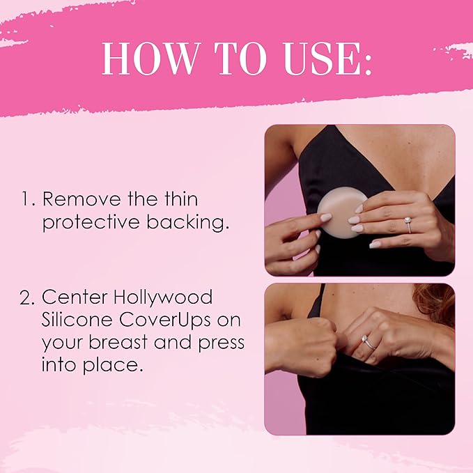 Hollywood Fashion Secrets Silicone Coverups, Size 2, Hypoallergenic, Reusable, Washable, Gentle on Skin, Ultra Thin, Self Adhesive, Medium Shade, 1 Pack