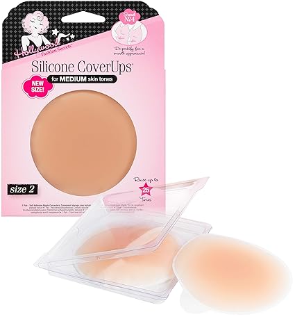Hollywood Fashion Secrets Silicone Coverups, Size 2, Hypoallergenic, Reusable, Washable, Gentle on Skin, Ultra Thin, Self Adhesive, Medium Shade, 1 Pack