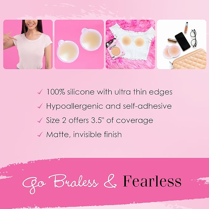 Hollywood Fashion Secrets Silicone Coverups, Size 2, Hypoallergenic, Reusable, Washable, Gentle on Skin, Ultra Thin, Self Adhesive, Medium Shade, 1 Pack