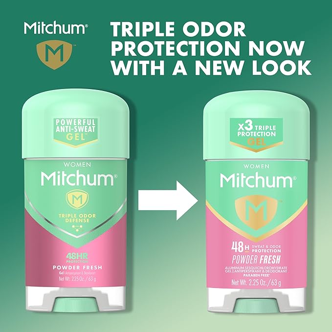Mitchum Women’s Triple Odor Protection Antiperspirant & Deodorant Gel, Powder Fresh, 48HR Protection, 2.25 oz