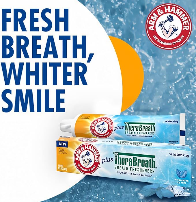 ARM & HAMMER Toothpaste Plus Thera, 6 Pack, ICY Mint, Anticavity Fluoride Toothpaste with Baking Soda, Whitening Enamel Strengthening Toothpaste, Travel Size 0.9 Oz Visit the Arm & Hammer Store 4.3 4.3 out of 5 stars   (77)