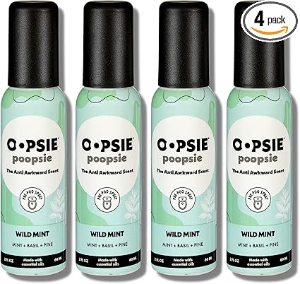 OOPSIE POOPSIE - Wild Mint - Before & After You Go Toilet Spray 2oz - Portable Odor Eliminator - 4 Pack
