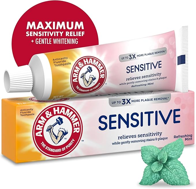 ARM & HAMMER Sensitive Teeth & Gums Toothpaste, 6 Pack, Refreshing Mint, Anticavity Fluoride Toothpaste with Baking Soda, Whitening Enamel Strengthening Paste, Travel Size 0.9 Oz