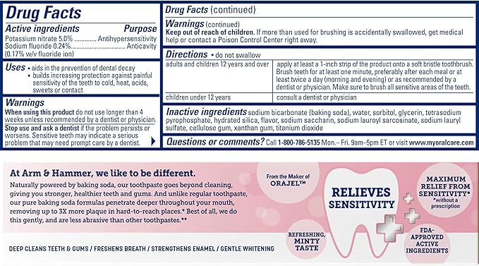 ARM & HAMMER Sensitive Teeth & Gums Toothpaste, 6 Pack, Refreshing Mint, Anticavity Fluoride Toothpaste with Baking Soda, Whitening Enamel Strengthening Paste, Travel Size 0.9 Oz