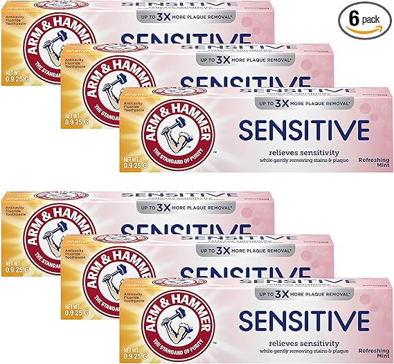 ARM & HAMMER Sensitive Teeth & Gums Toothpaste, 6 Pack, Refreshing Mint, Anticavity Fluoride Toothpaste with Baking Soda, Whitening Enamel Strengthening Paste, Travel Size 0.9 Oz