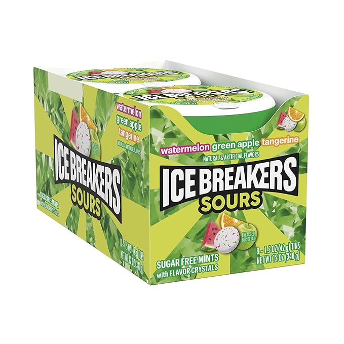 ICE BREAKERS Sours Assorted Fruit Flavored Sugar Free Mints Tins, 1.5 oz (8 Count)